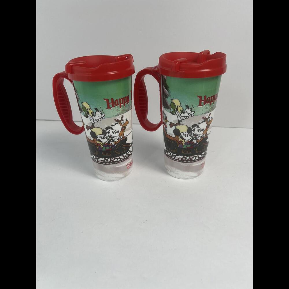 Pair of Disney Parks Happy Holidays Whirley Insulated Refillable Travel Cup